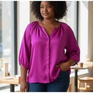 NEW Talbots Satin Blouse Size 14 Purple Fuchsia Purple Elegant Holiday Shiny